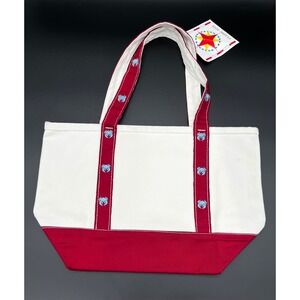 Classic Tote Canvas Bag Cream Red Embroidered Blue Crabs Nautical Beach Large